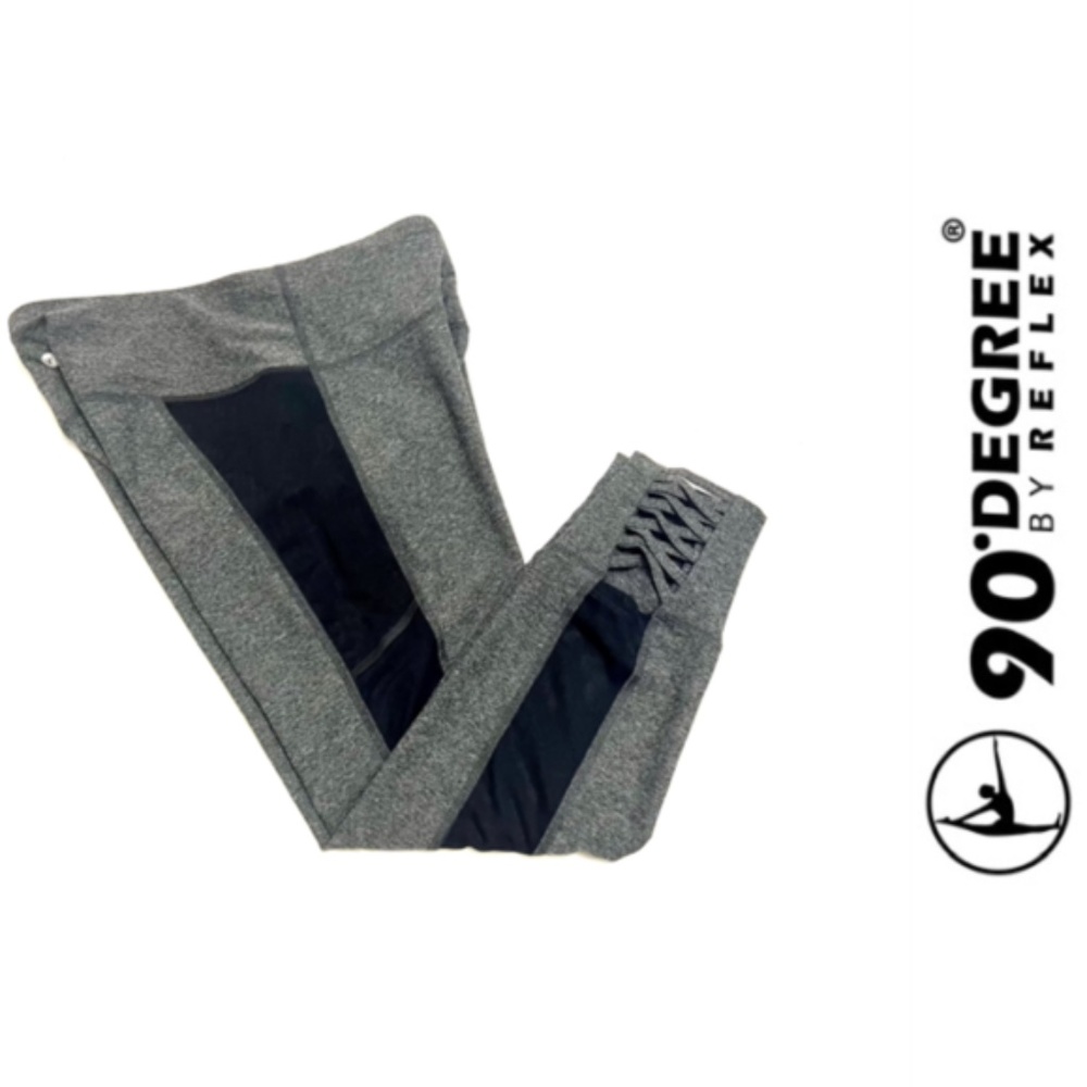 NWT 90 DEGREE BY REFLEX HI RISE GREY CAPRI LEGGINGS with MESH & RUBBER INSERTS - Picture 1 of 9